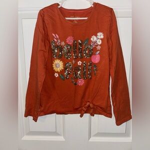 Cynthia Rowley Orange Floral 'Hello Fall' Long Sleeve Tee Girls M(7/8)